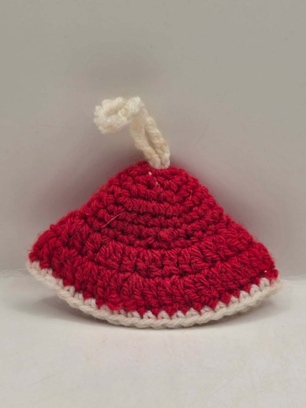 Handmade Crocheted Mini Santa Hat Ornament Red White Yarn